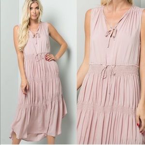 Beautiful Blush smocked midi dress
